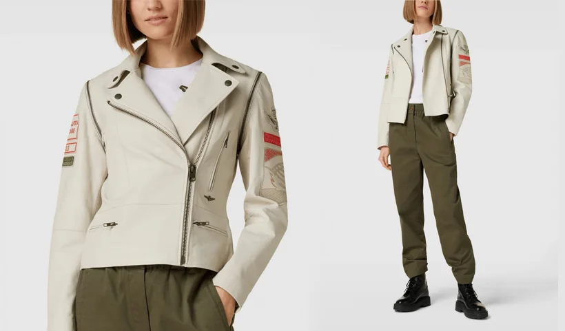 женская белая кожанная куртка с отстёгивающимися рукавами бренда Aeronautica Militare